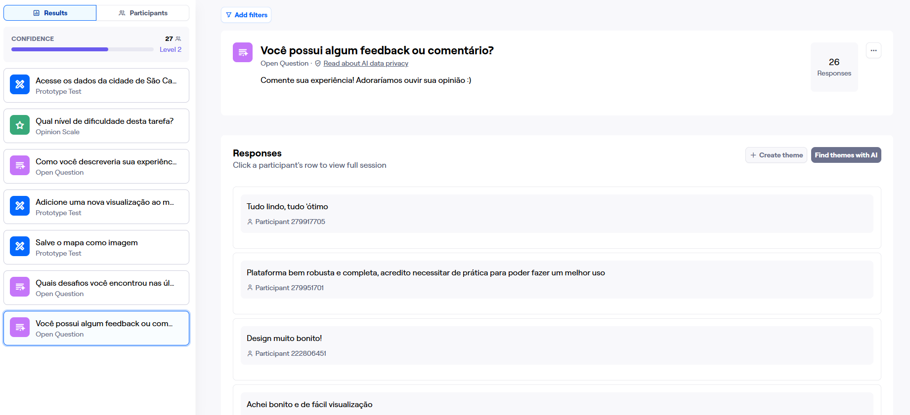 Pergunta qualitativa do segundo teste de usabilidade